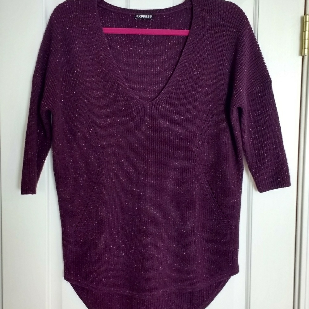 Express Vneck Knit Sweater, Maroon, Size M